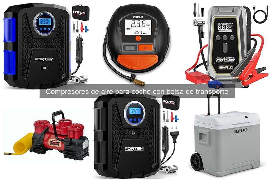 Tipos de compresores de aire para coche con bolsa de transporte